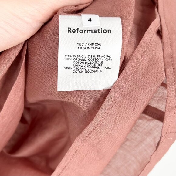 NWT Reformation Dunes Organic Cotton Smocked Mini Dress in Praline - Picture 7 of 8